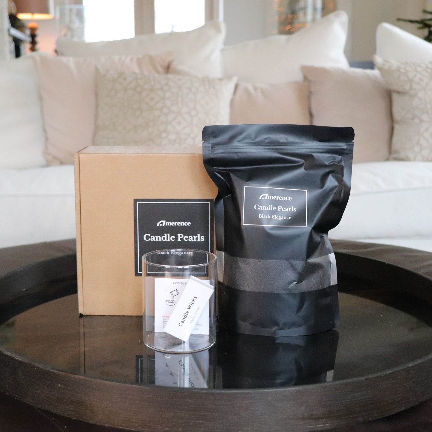 Black Elegance Candle Pearls + Lontjes + Glazen vaas