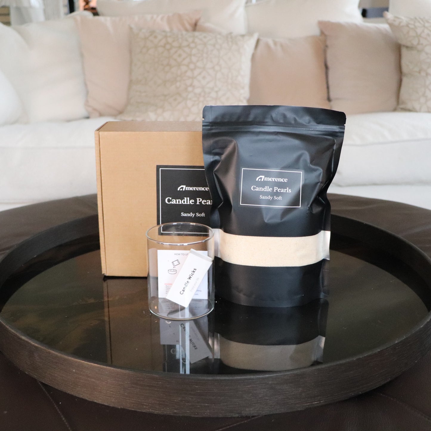 Sandy Soft Candle Pearls + Lontjes + Glazen vaas