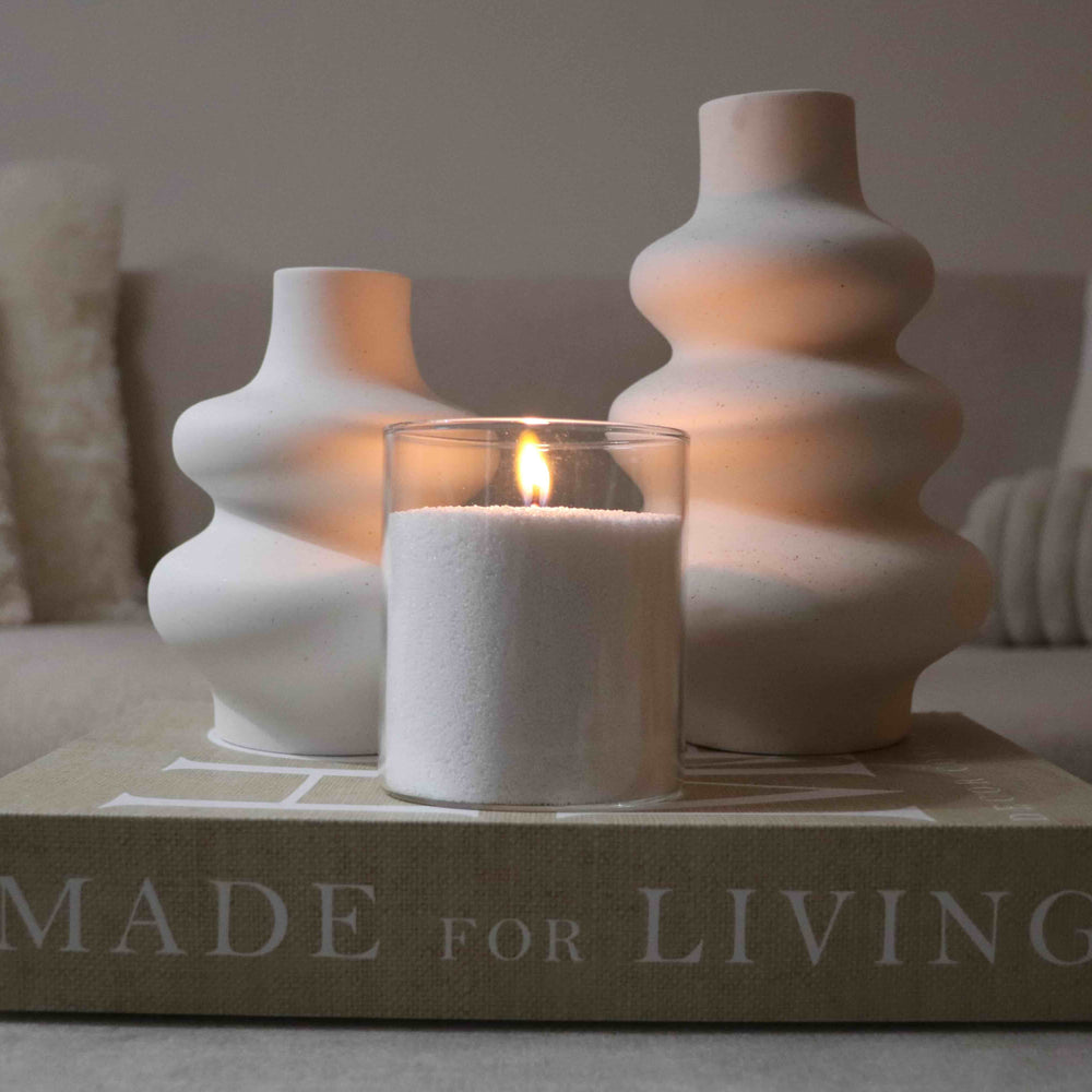 Fresh White Candle Pearls + Lontjes + Glazen vaas