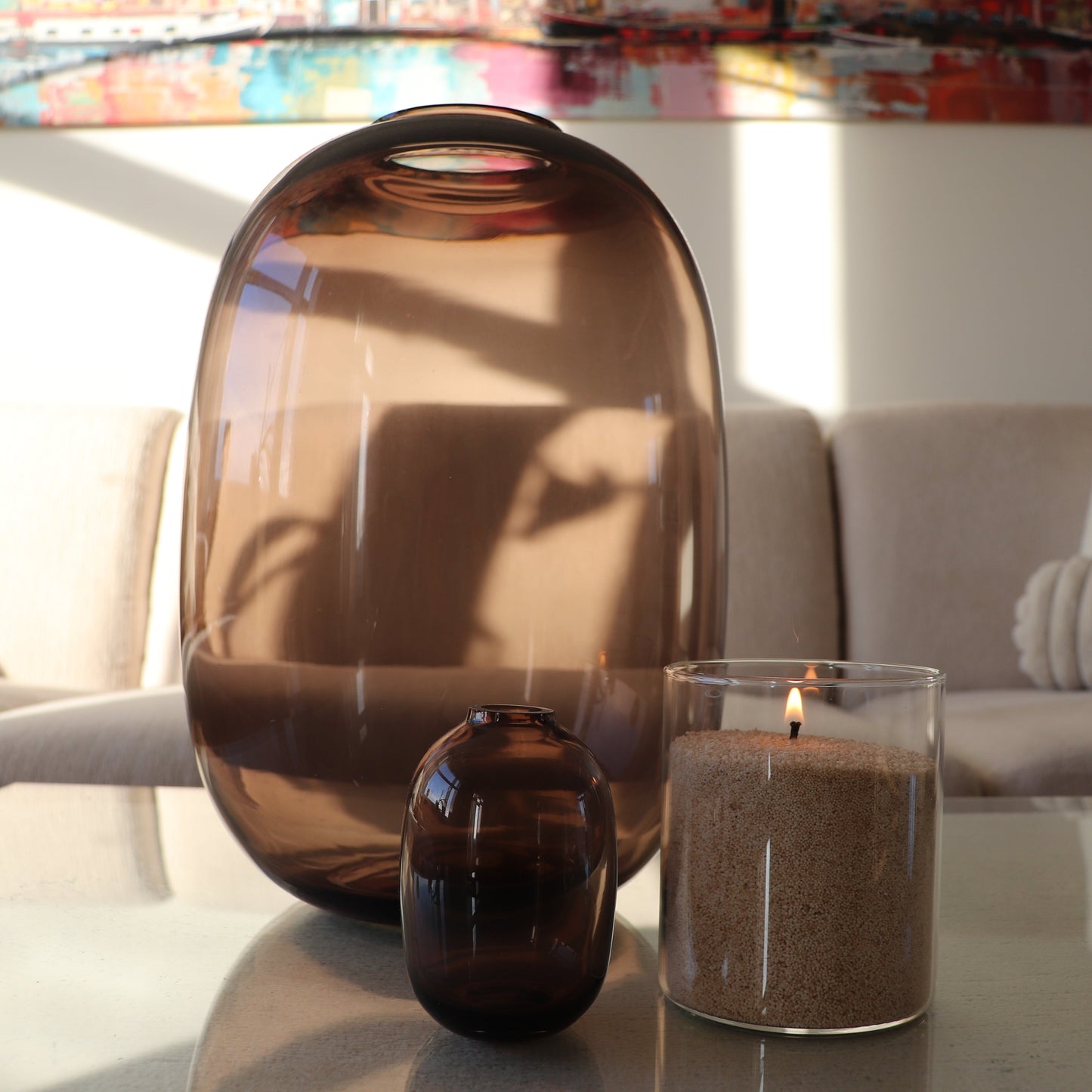 Sandy Soft Candle Pearls + Lontjes + Glazen vaas